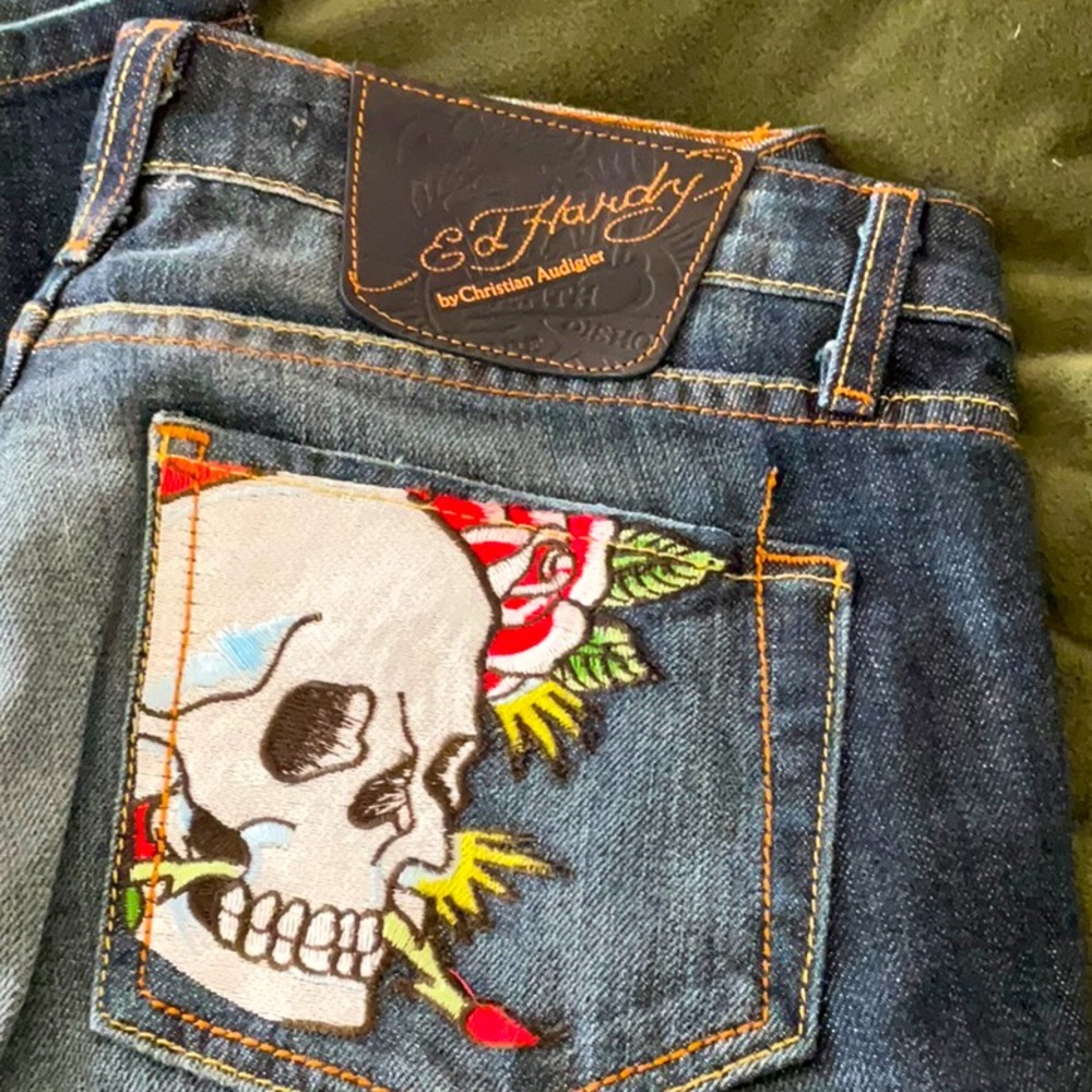 Y2k Ed Hardy Embroidered Skull and Low Rise Jeans NWT💀💀🌹27